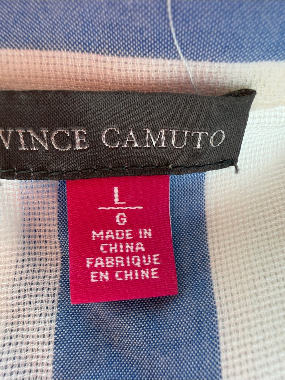 Vince Camuto Blue & White Striped Shirt with Pink Tag